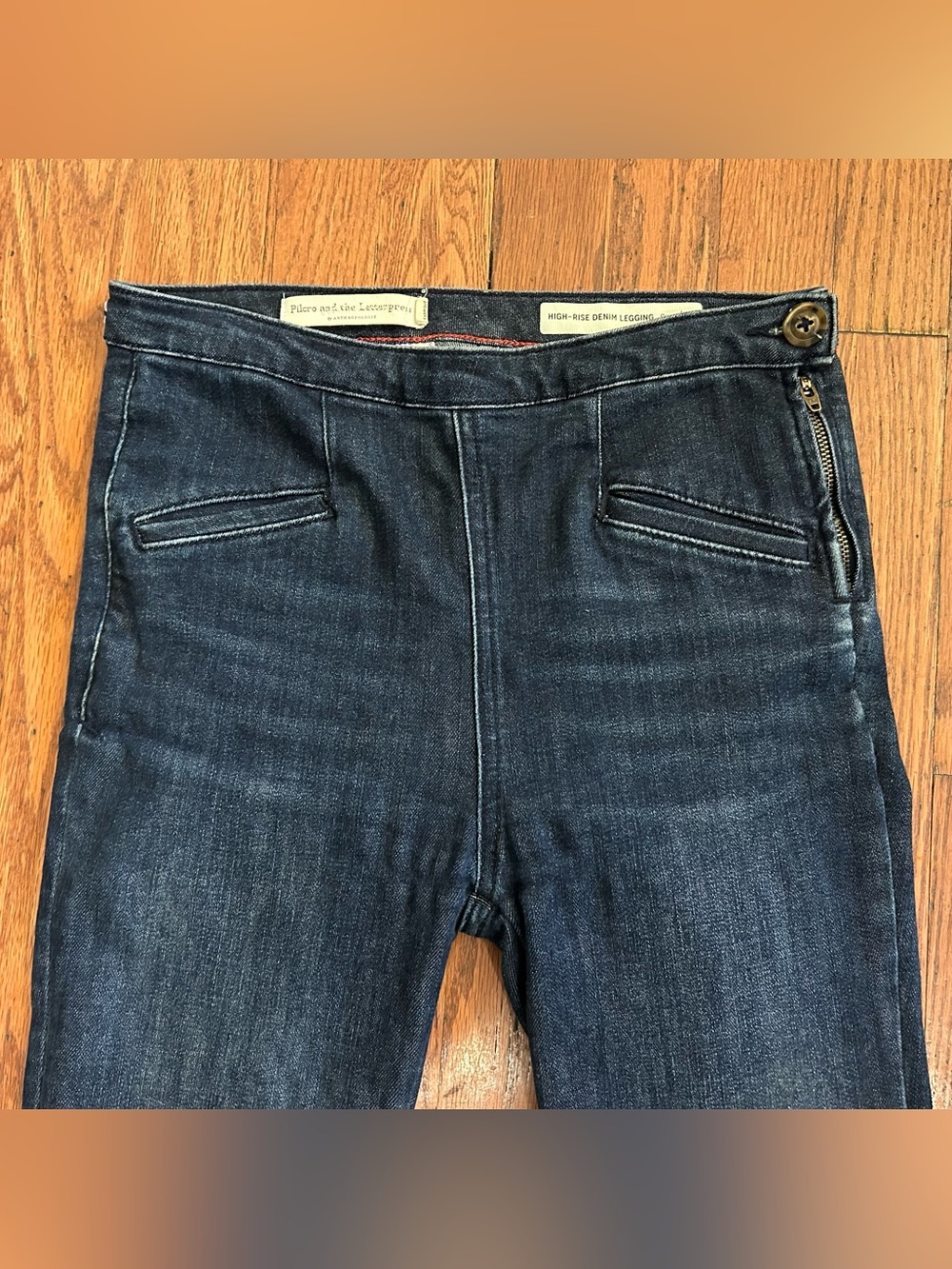 Pilcro Anthropologie High Rise Denim Legging Jeans 26 Dark Wash Side Zip - Picture 3 of 9